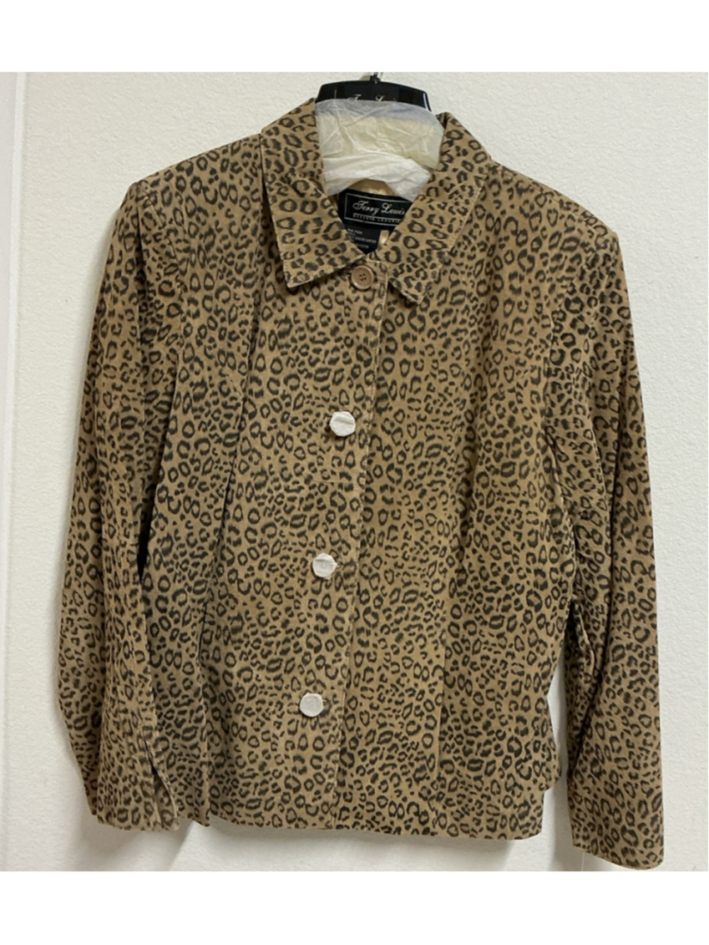 NWT Terry Lewis Leather Jacket 1X Womens Leopard Print Suede Button Blazer Coat.